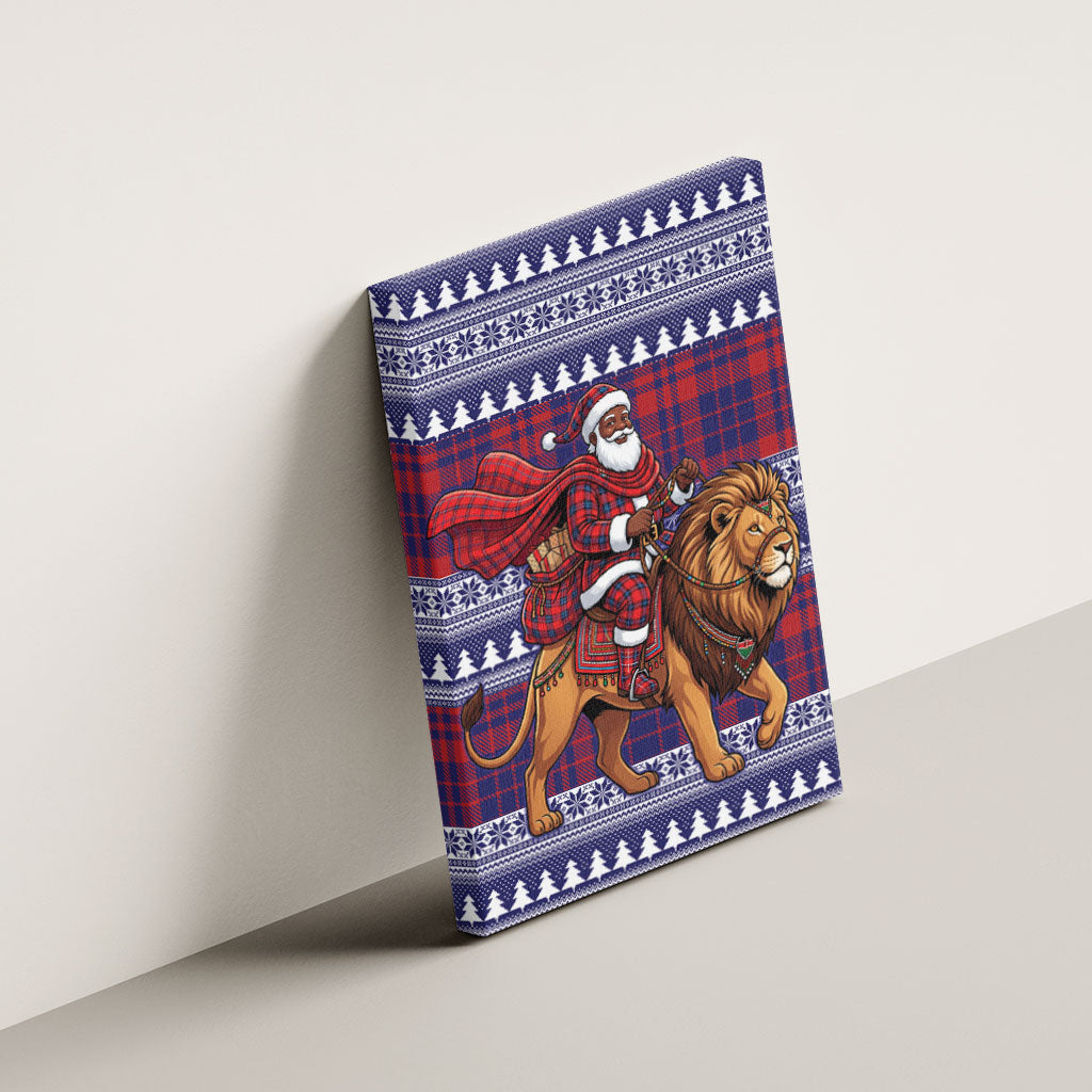 Kenya Christmas Santa Lion Canvas Wall Art Maasai Shuka Inspired Red Check