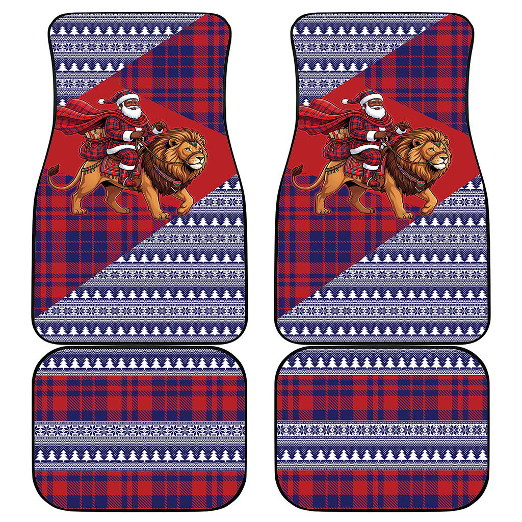 Kenya Christmas Santa Lion Car Mats Maasai Shuka Inspired Red Check