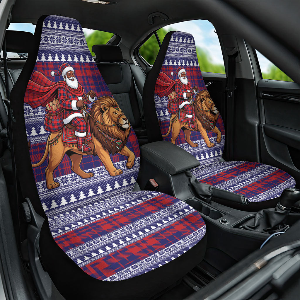 Kenya Christmas Santa Lion Car Seat Cover Maasai Shuka Inspired Red Check