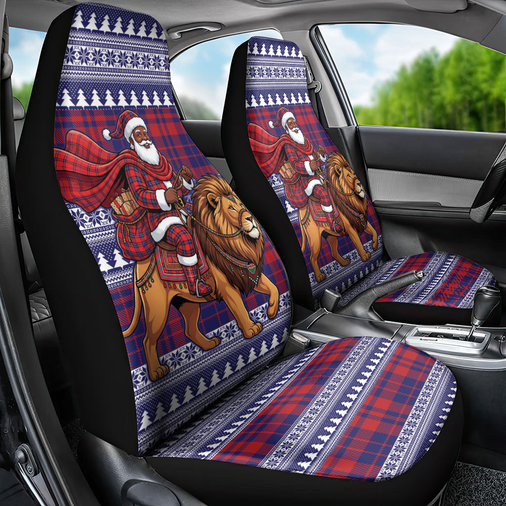 Kenya Christmas Santa Lion Car Seat Cover Maasai Shuka Inspired Red Check