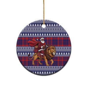 Kenya Christmas Santa Lion Ceramic Ornament Maasai Shuka Inspired Red Check
