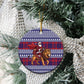 Kenya Christmas Santa Lion Ceramic Ornament Maasai Shuka Inspired Red Check