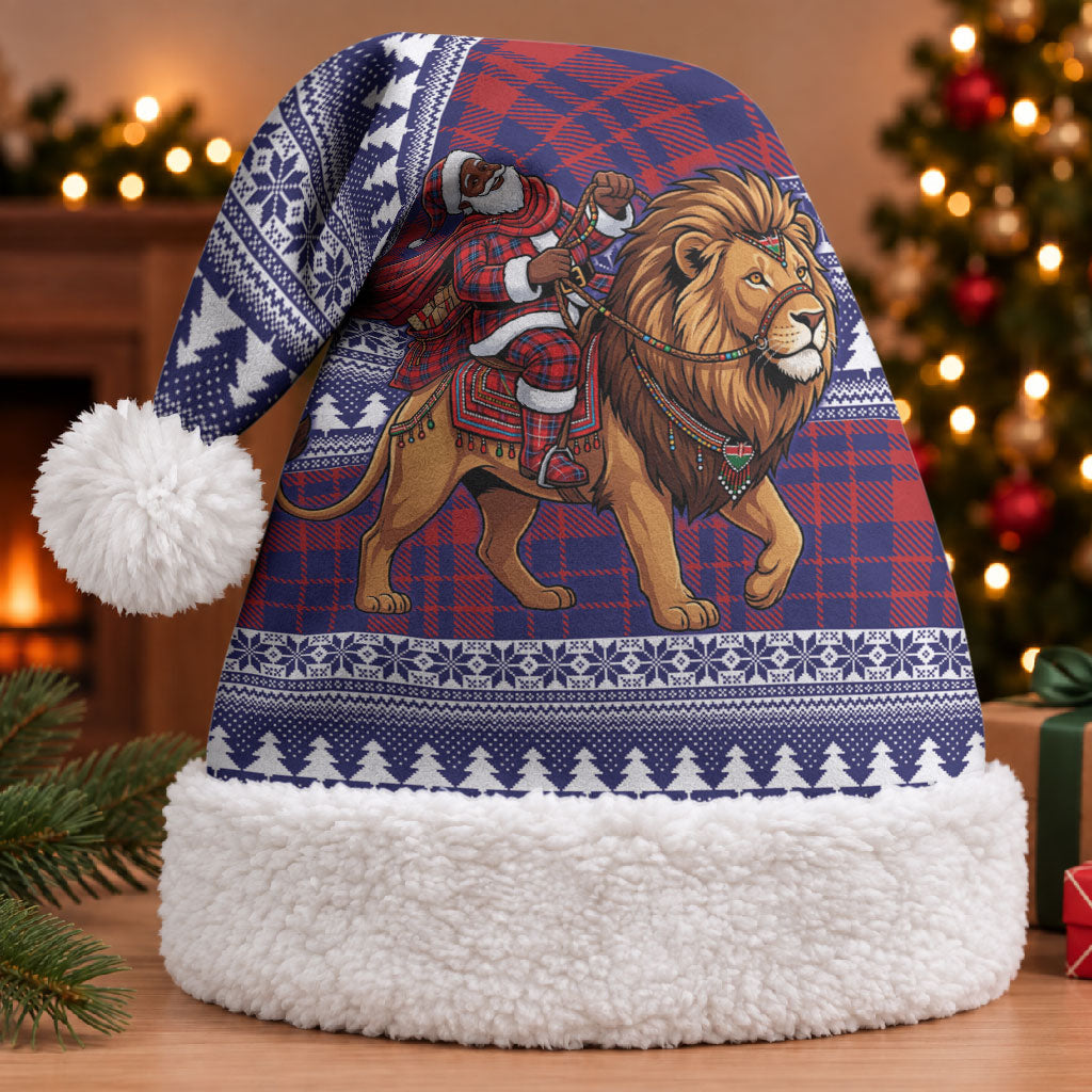 Kenya Christmas Santa Lion Christmas Santa Hat Maasai Shuka Inspired Red Check