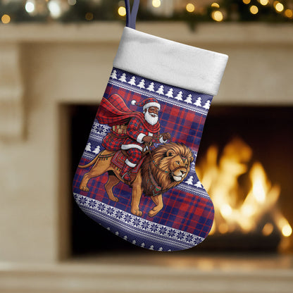 Kenya Christmas Santa Lion Christmas Stocking Maasai Shuka Inspired Red Check