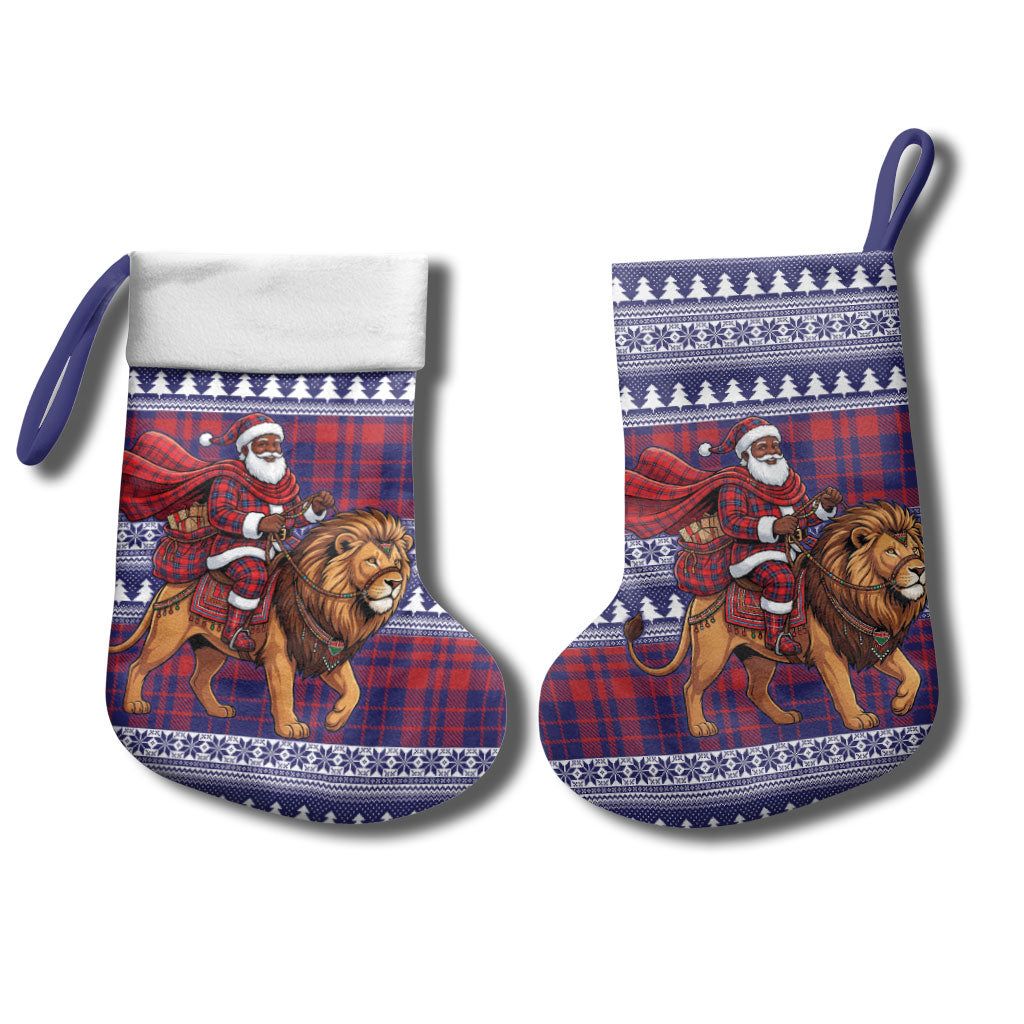Kenya Christmas Santa Lion Christmas Stocking Maasai Shuka Inspired Red Check