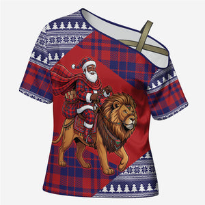 Kenya Christmas Santa Lion Cross Shoulder Shirt Maasai Shuka Inspired Red Check
