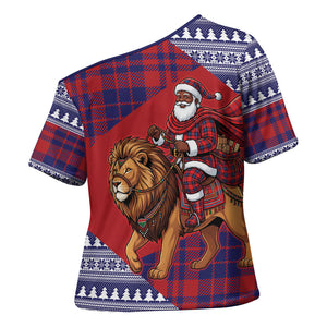 Kenya Christmas Santa Lion Cross Shoulder Shirt Maasai Shuka Inspired Red Check