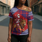 Kenya Christmas Santa Lion Cross Shoulder Shirt Maasai Shuka Inspired Red Check