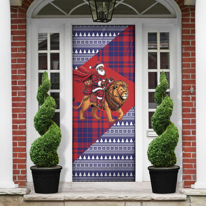 Kenya Christmas Santa Lion Door Cover Maasai Shuka Inspired Red Check