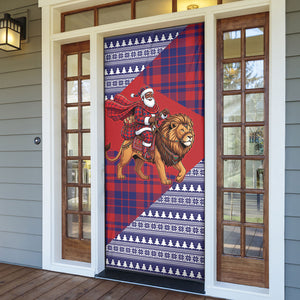 Kenya Christmas Santa Lion Door Cover Maasai Shuka Inspired Red Check