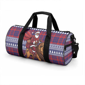Kenya Christmas Santa Lion Duffle Bag Maasai Shuka Inspired Red Check