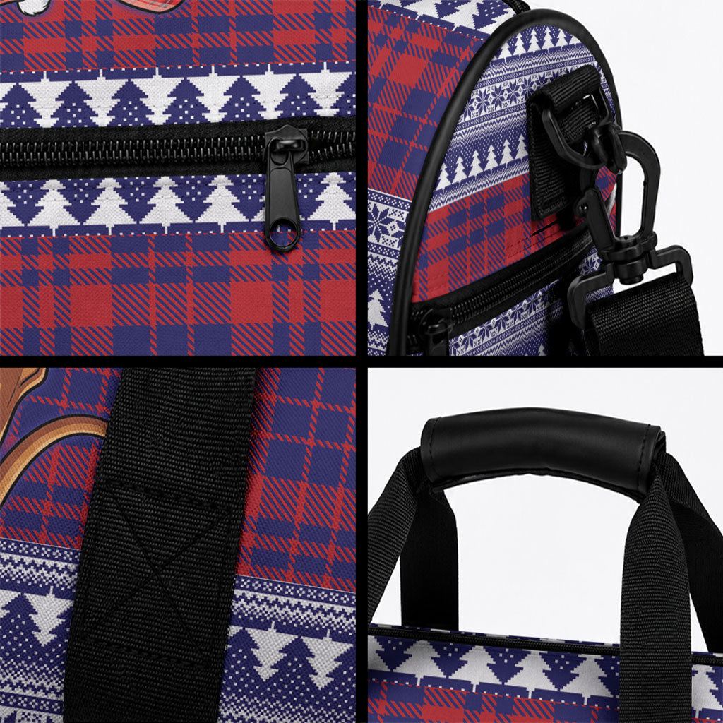 Kenya Christmas Santa Lion Duffle Bag Maasai Shuka Inspired Red Check