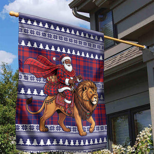 Kenya Christmas Santa Lion Garden Flag Maasai Shuka Inspired Red Check
