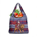 Kenya Christmas Santa Lion Grocery Bag Maasai Shuka Inspired Red Check