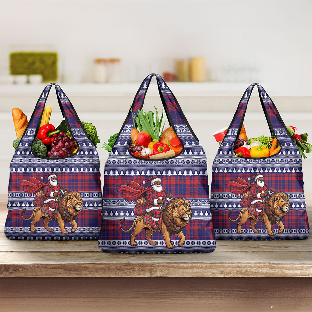 Kenya Christmas Santa Lion Grocery Bag Maasai Shuka Inspired Red Check