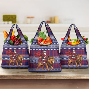 Kenya Christmas Santa Lion Grocery Bag Maasai Shuka Inspired Red Check