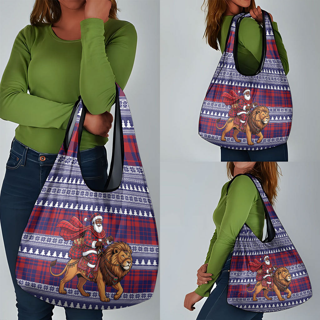 Kenya Christmas Santa Lion Grocery Bag Maasai Shuka Inspired Red Check