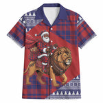 Kenya Christmas Santa Lion Hawaiian Shirt Maasai Shuka Inspired Red Check