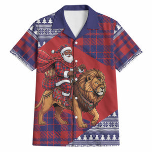 Kenya Christmas Santa Lion Hawaiian Shirt Maasai Shuka Inspired Red Check