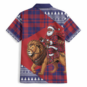 Kenya Christmas Santa Lion Hawaiian Shirt Maasai Shuka Inspired Red Check