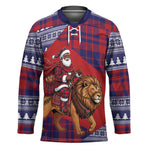 Kenya Christmas Santa Lion Hockey Jersey Maasai Shuka Inspired Red Check