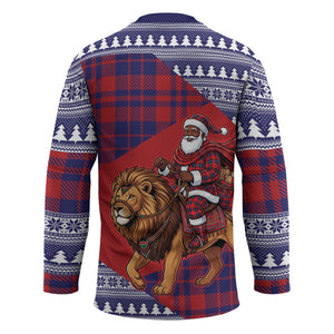 Kenya Christmas Santa Lion Hockey Jersey Maasai Shuka Inspired Red Check
