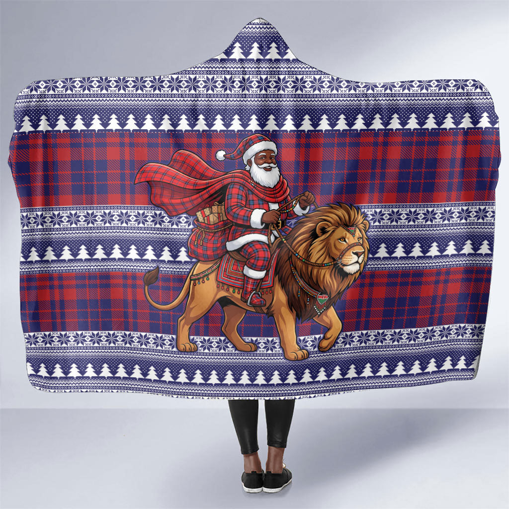 Kenya Christmas Santa Lion Hooded Blanket Maasai Shuka Inspired Red Check