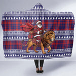 Kenya Christmas Santa Lion Hooded Blanket Maasai Shuka Inspired Red Check