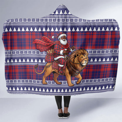Kenya Christmas Santa Lion Hooded Blanket Maasai Shuka Inspired Red Check