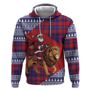 Kenya Christmas Santa Lion Hoodie Maasai Shuka Inspired Red Check