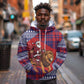 Kenya Christmas Santa Lion Hoodie Maasai Shuka Inspired Red Check