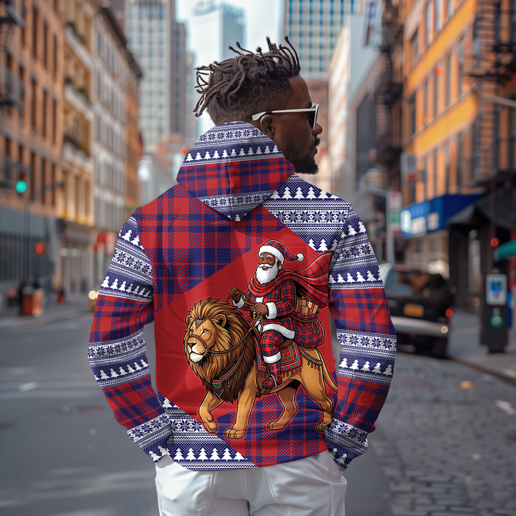 Kenya Christmas Santa Lion Hoodie Maasai Shuka Inspired Red Check