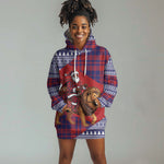 Kenya Christmas Santa Lion Hoodie Dress Maasai Shuka Inspired Red Check