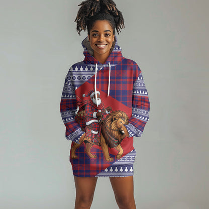 Kenya Christmas Santa Lion Hoodie Dress Maasai Shuka Inspired Red Check