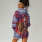 Kenya Christmas Santa Lion Hoodie Dress Maasai Shuka Inspired Red Check