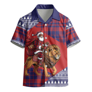 Kenya Christmas Santa Lion Kid Hawaiian Shirt Maasai Shuka Inspired Red Check
