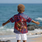 Kenya Christmas Santa Lion Kid Hawaiian Shirt Maasai Shuka Inspired Red Check
