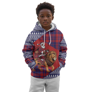 Kenya Christmas Santa Lion Kid Hoodie Maasai Shuka Inspired Red Check