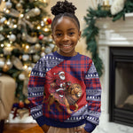 Kenya Christmas Santa Lion Kid Ugly Christmas Sweater Maasai Shuka Inspired Red Check