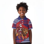Kenya Christmas Santa Lion Kid Polo Shirt Maasai Shuka Inspired Red Check