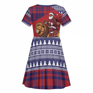 Kenya Christmas Santa Lion Kid Short Sleeve Dress Maasai Shuka Inspired Red Check