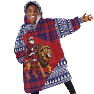 Kenya Christmas Santa Lion Kid Wearable Blanket Hoodie Maasai Shuka Inspired Red Check