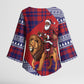 Kenya Christmas Santa Lion Kimono Sleeve Blouse Maasai Shuka Inspired Red Check