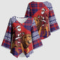 Kenya Christmas Santa Lion Kimono Sleeve Blouse Maasai Shuka Inspired Red Check