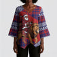 Kenya Christmas Santa Lion Kimono Sleeve Blouse Maasai Shuka Inspired Red Check