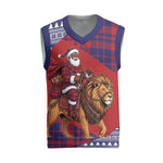 Kenya Christmas Santa Lion Christmas Knitted V-Neck Vest Maasai Shuka Inspired Red Check