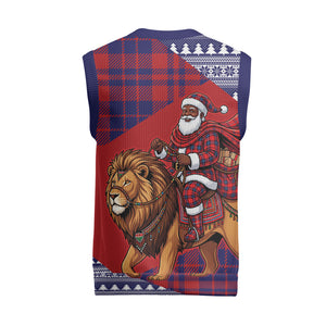 Kenya Christmas Santa Lion Christmas Knitted V-Neck Vest Maasai Shuka Inspired Red Check