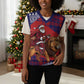 Kenya Christmas Santa Lion Christmas Knitted V-Neck Vest Maasai Shuka Inspired Red Check