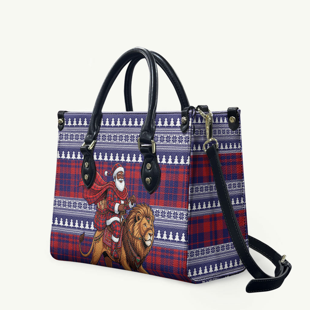 Kenya Christmas Santa Lion Leather Bag Maasai Shuka Inspired Red Check