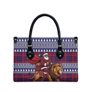 Kenya Christmas Santa Lion Leather Bag Maasai Shuka Inspired Red Check
